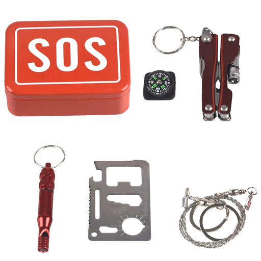 1 Set Outdoor Emergency Camping equipment box survival kit box self-help box SOS  for Camping Hiking saw whistle compass tools