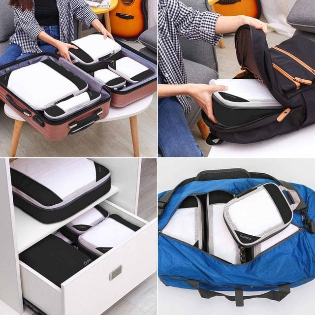Gonex Travel Storage Bag Suitcase Luggage Organizer Set Hanging Compression Packing Cubes for Clothing Underwear Shoes