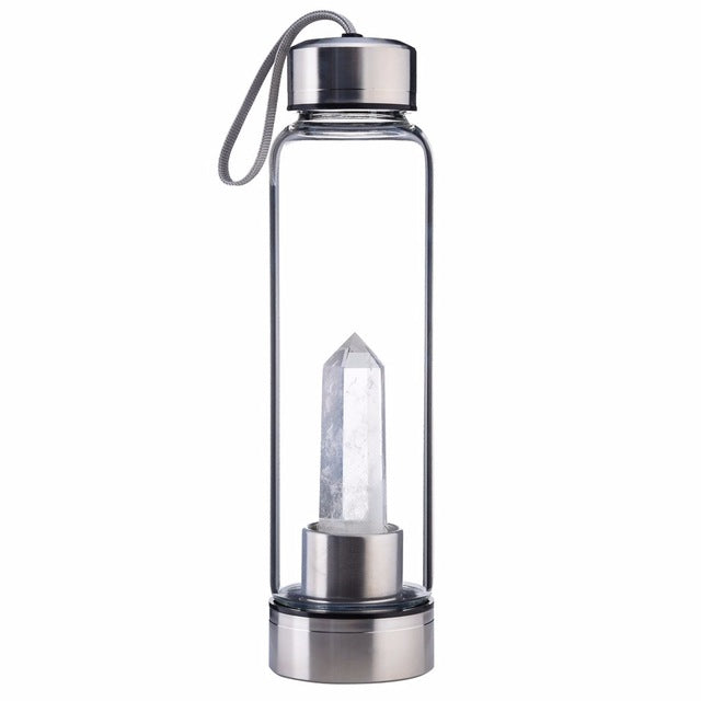Natural Crystal Point Healing Obelisk Wand Elixir Quartz Crystal Water Bottle