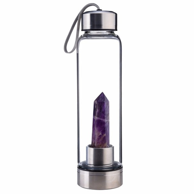 Natural Crystal Point Healing Obelisk Wand Elixir Quartz Crystal Water Bottle
